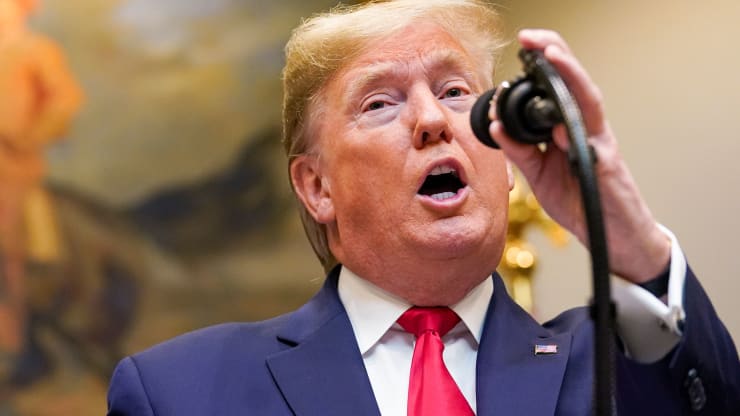 President Donald Trump speaks during an event to announce proposed rollbacks to the National Environmental Policy Act regulations in the Roosevelt Room of the White House in Washington, January 9, 2020.